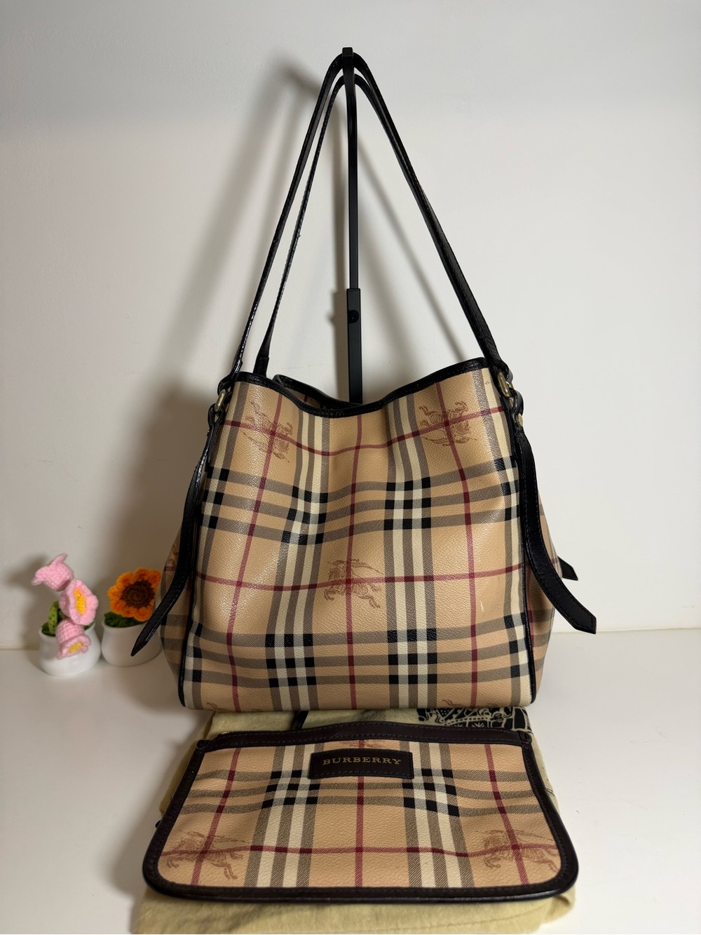 Burberry Haymarket Check Vintage Tote Shoulder Bag
